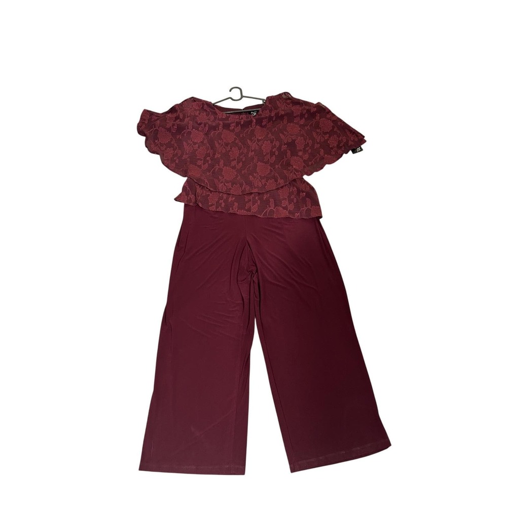 R&M Richards Premium Formal Jumpsuit Womens 18W Wine NWT Floral Lace Overlay - Picture 3 of 16